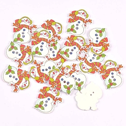 Снеговик Деревянные пуговицы на новогоднюю тематику, 2-луночное, аксессуары для одежды, снеговик, 30~35 мм, 25 шт / пакет