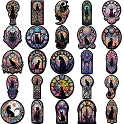Mixed Shapes Gothic Style PVC Self-Adhesive Cartoon Stickers, Black Cat Waterproof Decals for Kid's Art Craft, Mixed Shapes, 73.9x41.7mm, 50pcs/set