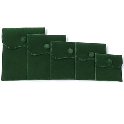 Dark Green Velvet Jewelry Pouches, Jewelry Gift Bags with Snap Button, for Ring Necklace Earring Bracelet Storage, Square, Dark Green, 7x7cm