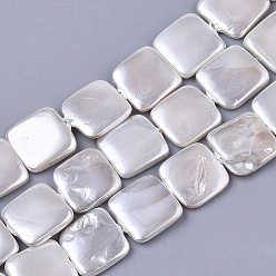 WhiteSmoke Shell Pearl Beads Strands, Spray Painted, Square, WhiteSmoke, 14~15x14~15x3~4mm, Hole: 0.8mm, about 25pcs/Strand, 14.96 inch