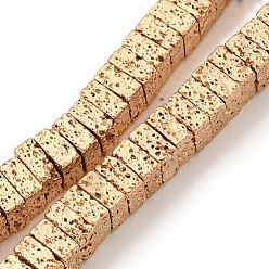 Светло-Золотое Покрытие Гальванические бусины из натуральной лавы, квадратный, свет позолоченные, 4.5x4.5x2 мм, отверстие : 1.6 мм, около 179 шт / нитка, 16.14'' (41 см)
