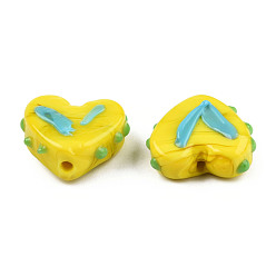 Yellow Opaque Handmade Bumpy Lampwork Beads Strands, Heart, Yellow, 14.5~15.5x17~18x6.5~7.5mm, Hole: 1.5mm, about 35pcs/strand, 19.49 inch(49.5cm)