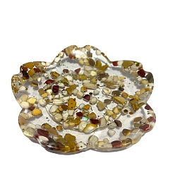Mookaite Resin Flower Plate Display Decoration, with Natural Mookaite Chips inside Statues for Home Office Decorations, 100x100x15mm