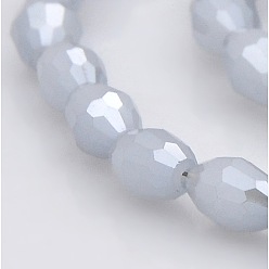 Light Steel Blue Pearl Luster Plated Imitation Jade Glass Faceted Rice Beads Strands, Light Steel Blue, 6x4mm, Hole: 1mm, about 72pcs/strand, 16 inch