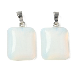 Опал Opalite подвески, с платиновой и латунной фурнитурой, стойки покрытие, прямоугольник амулеты, 25~25.5x17.5~18x7~8 мм, отверстие : 8x5 мм