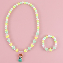Green Princess Set Cute Pink Angel Princess Acrylic Beaded Jewelry Set for Kids