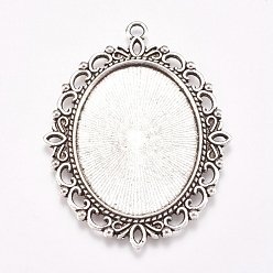 Antique Silver Tibetan Style Oval Pendant Cabochon Settings, Cadmium Free & Lead Free, Antique Silver, Tray: 40x30mm, 61x48x3mm, Hole: 3mm