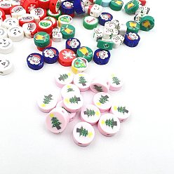 Christmas Tree Christmas Themed Handmade Polymer Clay Beads, Flat Round, Christmas Tree, 10x5mm, 100pcs/bag