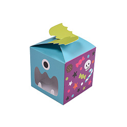 Dark Turquoise Foldable Square Halloween Paper Candy Treat Gift Boxes, with Visible Window, for Party Favors, Dark Turquoise, 7x7x7cm