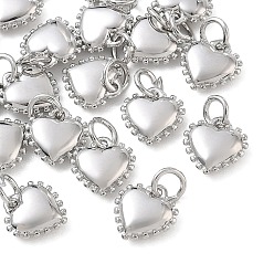 Platin Farbe Shegrace Messinganhänger, Herzanhänger mit Perlenrand, Nickel frei, Platin Farbe, 10x9.5x3 mm, Bohrung: 3.5 mm