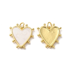 White Rack Plating Brass Enamel Pendants, with Jump Ring, Lead Free & Cadmium Free, Heart Charm, Real 18K Gold Plated, White, 19x18x3mm, Hole: 3.5mm