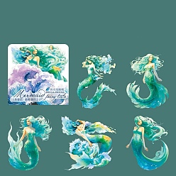Green 5Pcs Beautiful Mermaid PET Adhesive Waterproof Stickers Set, for DIY Photo Album Diary Scrapbook Decorative, Green, 100x100mm