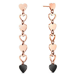 Rose Gold SHEGRACE Titanium Steel Dangle Stud Earrings, Heart, Rose Gold, 56.7mm, Heart: 6.7x7mm