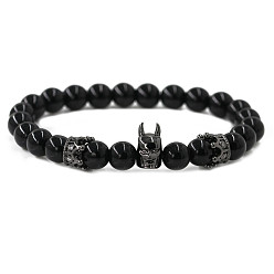Black Batman + Crown Batman-inspired Agate Stone Crown Beaded Bracelet for Men - Unique Gift