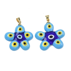 Небесно-голубой Подвески лэмпворк ручной работы, , с латунной привязкой на поруки, стойки покрытие, голубой, 27~31x25.5~29x4~6 мм, отверстие : 4x4 мм