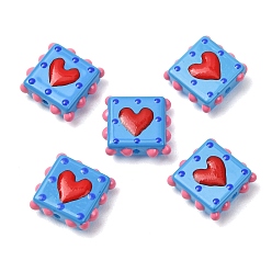 Deep Sky Blue Glass Enamel Beads, Hand Drawn Beads, Bumpy Square & Heart, Deep Sky Blue, 13x13x5mm, Hole: 1.2mm