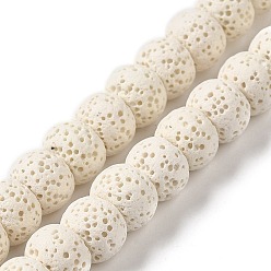 Floral White Natural Lava Rock Dyed Beads Strands, Rondelle, Floral White, 10x7~7.5mm, Hole: 1.6mm, about 55~56pcs/strand, 16.14''(41~41.5cm)