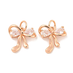 Розовое Золото Покрытие стойки латунь микропаве прозрачные подвески из кубического циркония, долговечный, с прыжковых колец, без свинца и без кадмия, бантом, розовое золото , 12x12.5x3 мм, отверстие : 3 мм