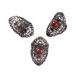 (RRHB277) Кристалл на подкладке из медово-бежевого цвета Кольца на палец в стиле ретро с натуральным индийским агатом, регулируемые латунные кольца для женщин, 38 мм, внутренний диаметр: 19 мм