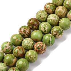 Желто-Зеленый Нити бусин из окрашенного натурального регалита/императорской яшмы/морского осадка яшмы, круглые, желто-зеленый, 10 мм, отверстие : 1.2 мм, около 19 шт / нитка, 7.48'' (19 см)