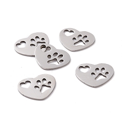 Stainless Steel Color 201 Stainless Steel Pendants, Laser Cut, Heart with Hollow Heart & Dog Footprint, Stainless Steel Color, 14.5x18.5x1mm, Hole: 1.6mm