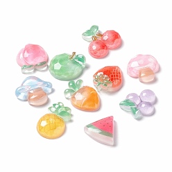 Mixed Color Autumn Theme Transparent Resin Cabochons, Cherry & Strawberry & Grape & Mushroom & Pineapple & Apple & Peach & Carrot & Watermelon, Mixed Color, 17.5~22x15.5~21.5x6~7.5mm