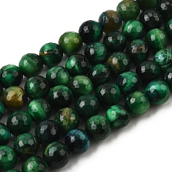 Средний Морско-зеленый Природных тигровый глаз бисер нитей, покрасил и подогрел, круглые, граненый (128 граней), средний морской зеленый, 8~8.5x8 мм, отверстие : 1 мм, около 47~48 шт / нитка, 14.96'' (38 см)