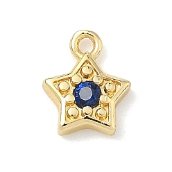 Средно-синий Латунные микро проложить кубического циркония прелести, звезды прелести, без кадмия и без свинца, долговечный, стойки покрытие, реальный 18 k позолоченный, светло-синий, 8x6.5x1.7 мм, отверстие : 1 мм