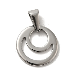 Stainless Steel Color 304 Stainless Steel Pendants, Flat Round with Moon Charm, Stainless Steel Color, 16x1.5mm, Hole: 3x7mm