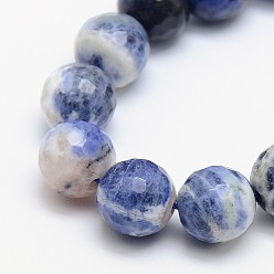 Sodalite Natural Sodalite Beads Strands, Round, Faceted, 10mm, Hole: 1mm, about 38pcs/strand, 15.5 inch