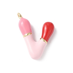 Letter V Латунь эмаль подвески, долговечный, без кадмия и без свинца, реальный 18 k позолоченный, буквенное очарование, Буква V, 21~25x6~25x4~7 мм, отверстие : 1.6~2 мм