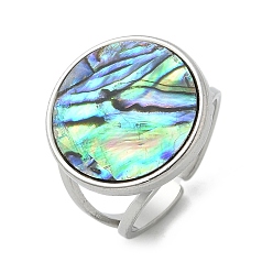 Нержавеющая Сталь Цвет Плоские круглые 304 манжеты из ракушки пауа из нержавеющей стали для женщин, цвет нержавеющей стали, 18 мм, внутренний диаметр: регулируемый