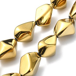 Gold Full Plated Electroplate Glass Beads Strands, Nuggets, Gold, 22x12.5x15mm, Hole: 1.4mm, about 30pcs/strand, 25.20''(64cm)