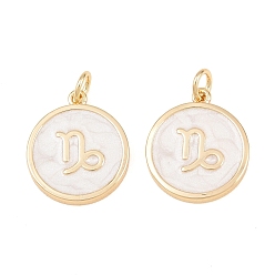 Capricorn Brass Enamel Pendants, Flat Round & Constellation Charms, Rack Plating, Long-Lasting Plated, Cadmium Free & Lead Free, Golden, Capricorn Charms, 17.5x15x2mm, Hole: 3mm
