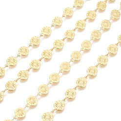 Real 18K Gold Plated Brass Handmade Link Chains, with Spool, Long-Lasting Plated, Unwelded, Flat Round and Sun, Real 18K Gold Plated, 11x6x0.5mm, about 32.8 Feet(10m)/roll