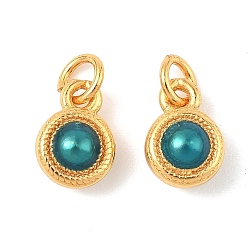 Бирюза Латунь эмаль подвески, круглые подвески, долговечный, без свинца и без кадмия, реальный 24 k позолоченный, с целью перехода в кольце, бирюзовые, 8.5x6x4 мм, отверстие : 2 мм