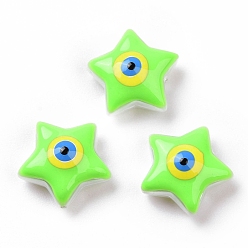 Citron Vert Perles d'émail, avec abs en plastique imitation perle, étoile avec un mauvais œil, lime, 14x14x6mm, Trou: 1mm