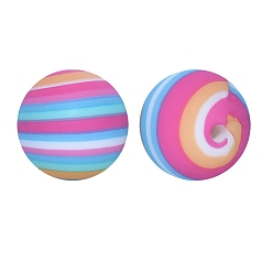 Colorful Round with Stripe Print Pattern Food Grade Silicone Beads, Silicone Teething Beads, Colorful, 15mm
