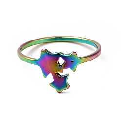 Rainbow Color Ion Plating(IP) 201 Stainless Steel Triple Star Finger Ring for Women, Rainbow Color, US Size 6 1/4(16.7mm)