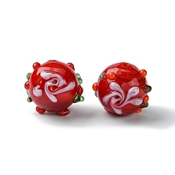 Crimson Handmade Bumpy Lampwork Beads, Round, Crimson, 14.5~15.5x13.5mm, Hole: 1.4mm