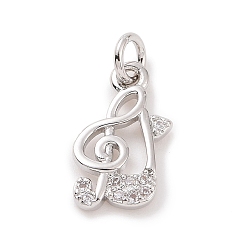 Platinum Brass Micro Pave Cubic Zirconia Charms, with Jump Ring, Music Note Charm, Platinum, 14x8.5x2mm, Hole: 2.8mm
