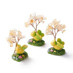 Citrine Natural Citrine Chips & Resin Pedestal Display Decorations, with Brass Finding, Tree, 71~74x49~53x32~34mm