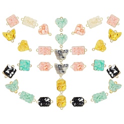 Mixed Color Alloy Links Connectors, with Gemstone and Enamel, Light Gold, Mixed Color, 24.5x11.5x4~7mm, Hole: 2mm, 30pcs/box