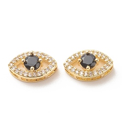 Черный Стойки обшивки латунь кубического циркония многожильных ссылки, без кадмия и без свинца, долговечное покрытие из настоящего золота 18 k, глаз, чёрные, 14x8.5x6.5 мм, отверстие : 11x6 мм