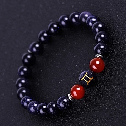 Carnelian Natural Carnelian Beaded Stretch Bracelets, with Synthetic Blue Goldstone Constellation, 7-1/4 inch(18.5cm)