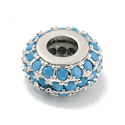 Озёрно--синий Стойки обшивки латунь микро проложить кубического циркония бусы, долговечный, без свинца и без кадмия, рондель, платина, Плут синий, 9.5x5 мм, отверстие : 3 мм