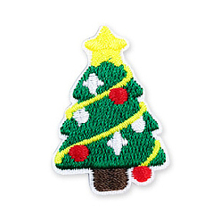 Green Christmas Theme Computerized Embroidery Polyester Self-Adhesive /Sew on Patches, Costume Accessories, Appliques, Christmas Tree, Green, 36x25mm