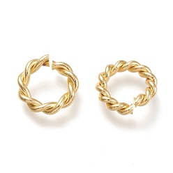 Настоящее золото 18K Латунные витые прыгающие кольца, открытые кольца прыжок, реальный 18 k позолоченный, 7 датчик, 17~17.5x3.5 мм, внутренний диаметр: 11~11.5 мм