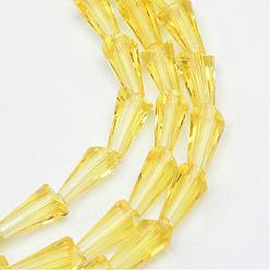 Yellow Transparent Glass Bead Strands, Cone, Yellow, 8x4mm, Hole: 1mm, about 65~68pcs/strand, 22 inch