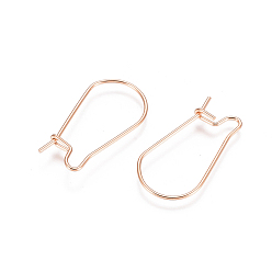 Rose Gold 304 Stainless Steel Hoop Earring Findings, Kidney Ear Wire, Rose Gold, 22x12x0.7mm, 21 Gauge, Pin: 0.7mm